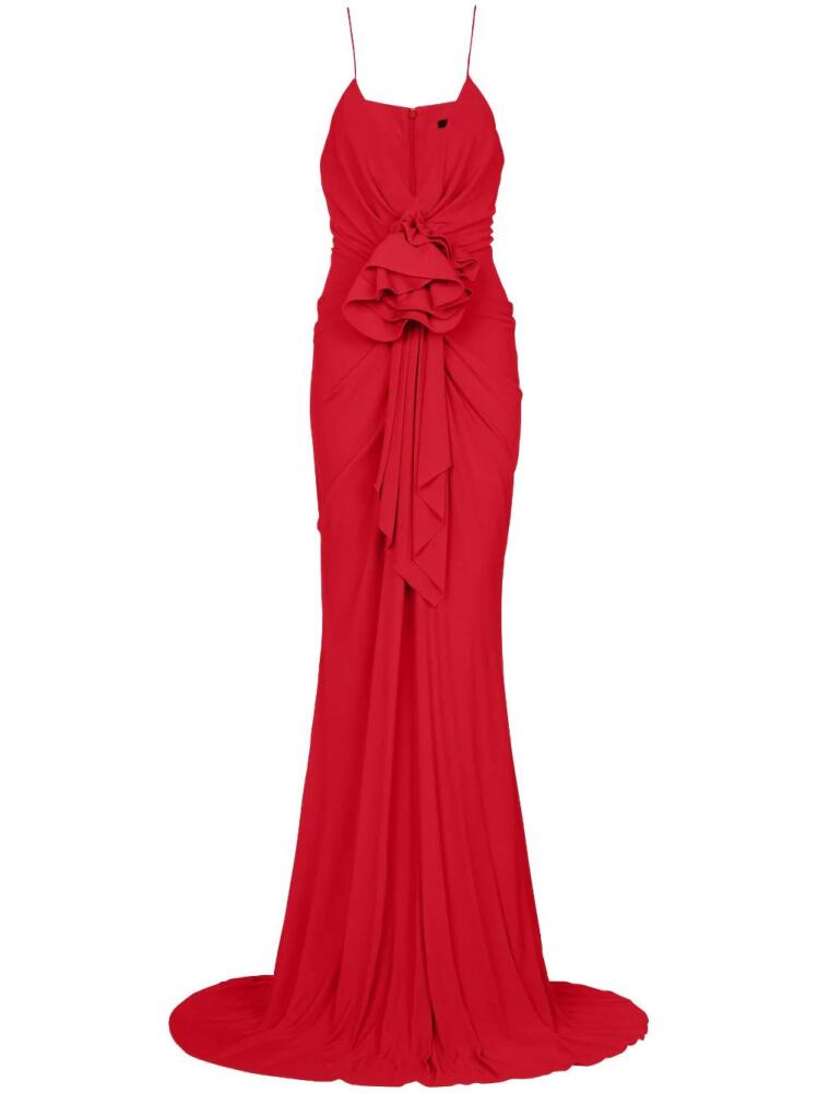 Balmain floral-appliqué pleated gown - Red Cover