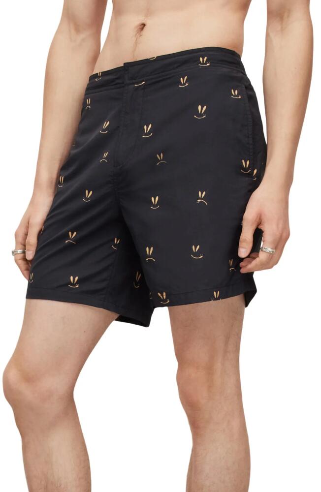 AllSaints Emotive Swim Trunks in Jet Black/Yellow Cover