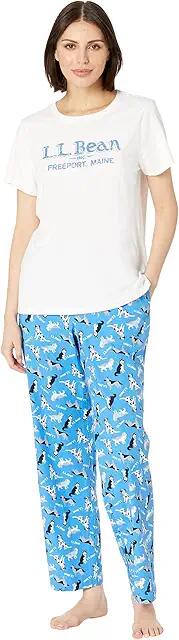 L.L.Bean Springtime Sleep PJ Set (Light Ocean Dog) Women's Pajama Sets Cover