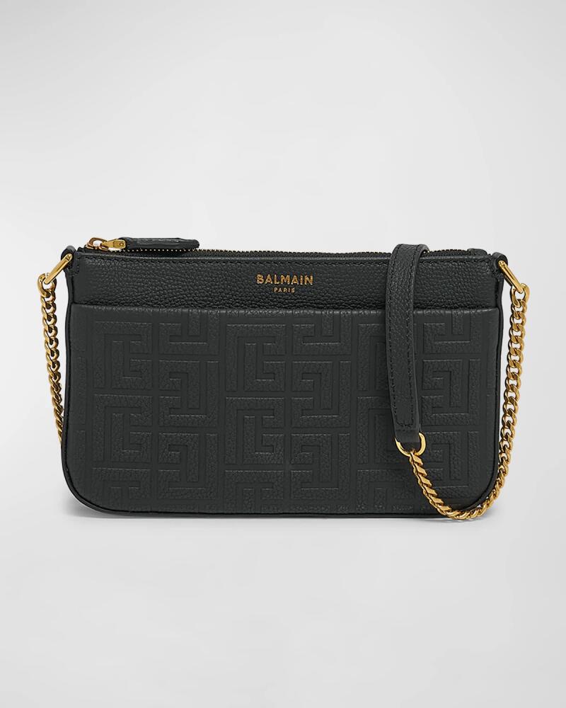 Balmain Mini Zip Wallet on Chain in Monogram Leather Cover