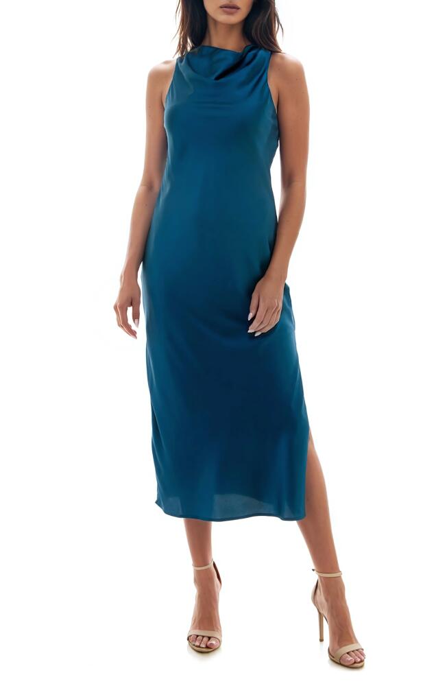 Socialite Cowl Neck Bias Cut Satin Midi Dress in Deep Dive Cover