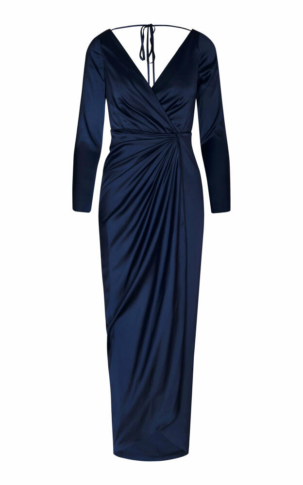 Andres Otalora - Tumbao Gathered Silk Satin Midi Dress - Navy Cover