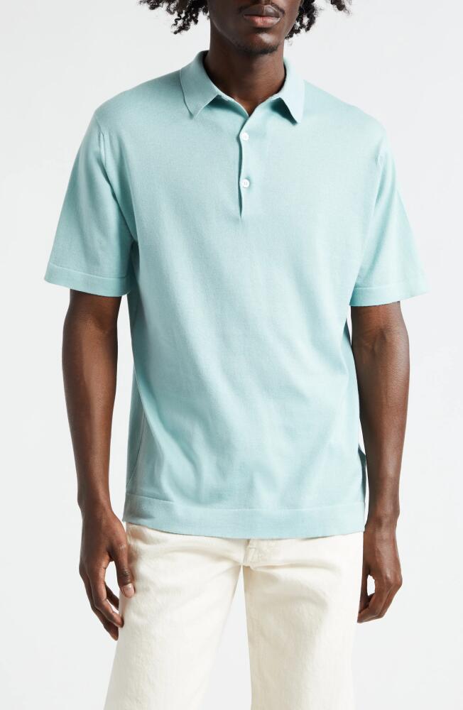 John Smedley Mycroft Cotton Polo Sweater in Mint Cover