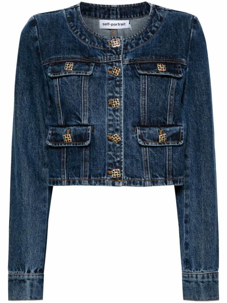 Self-Portrait decorative-buttons denim jacket - Blue Cover