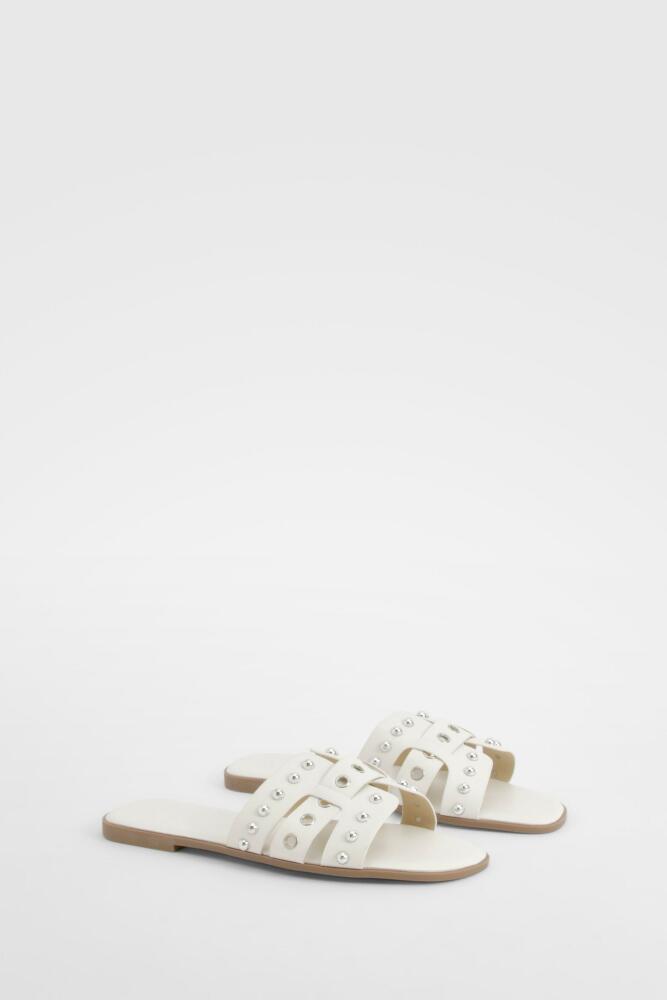 boohoo Womens Wide Width Studded Woven Sandals - White Cover