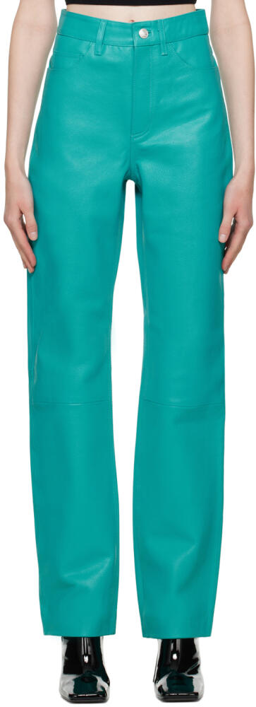 REMAIN Birger Christensen Blue Straight-Leg Leather Pants Cover