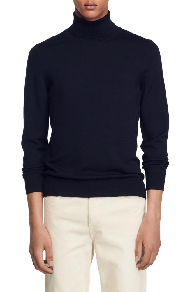 sandro Wool Turtleneck Sweater in Marine Cover