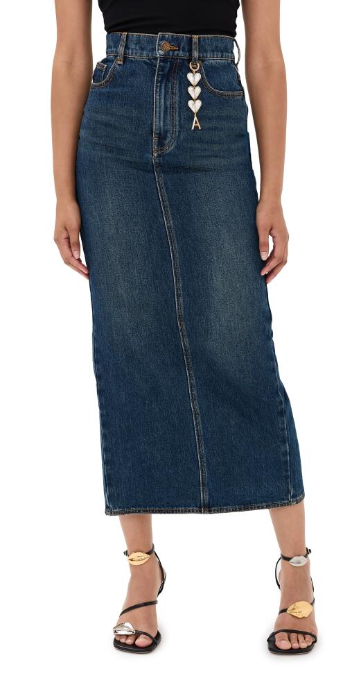 Area Zip Slit Midi Skirt Dark Medium Wash Cover