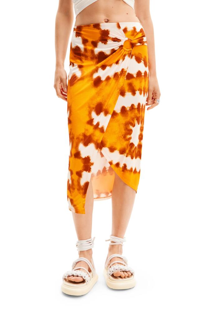 Desigual Tie Dye Wrap Midi Skirt in Orange Cover