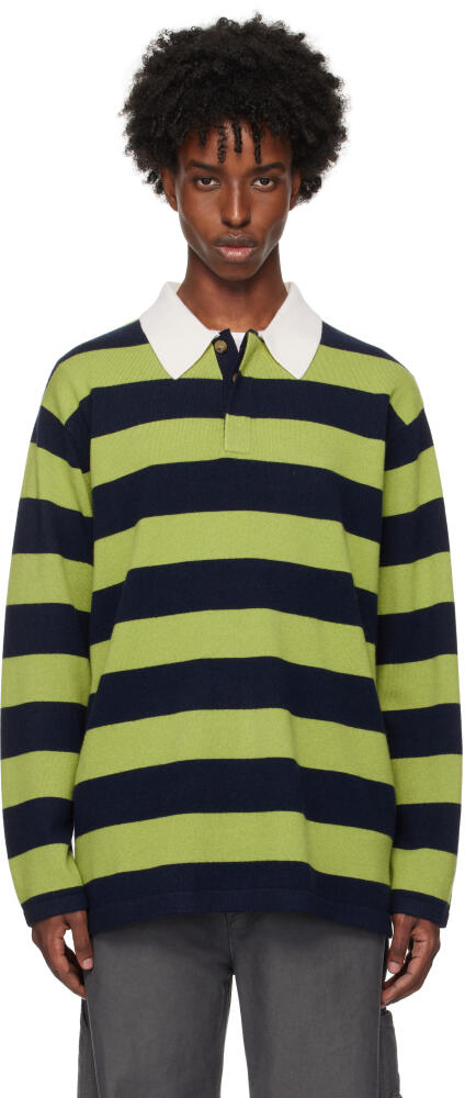 Guest in Residence Green & Navy Striped Rugby Polo Cover