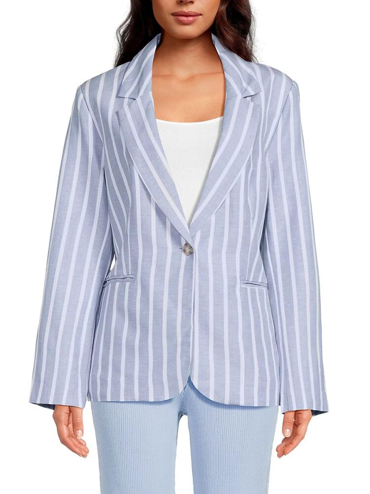 T Tahari Women's Striped Linen Blend Blazer - Blue White Cover