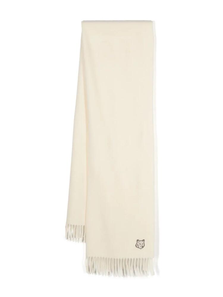 Maison Kitsuné logo-embroidered virgin wool scarf - White Cover