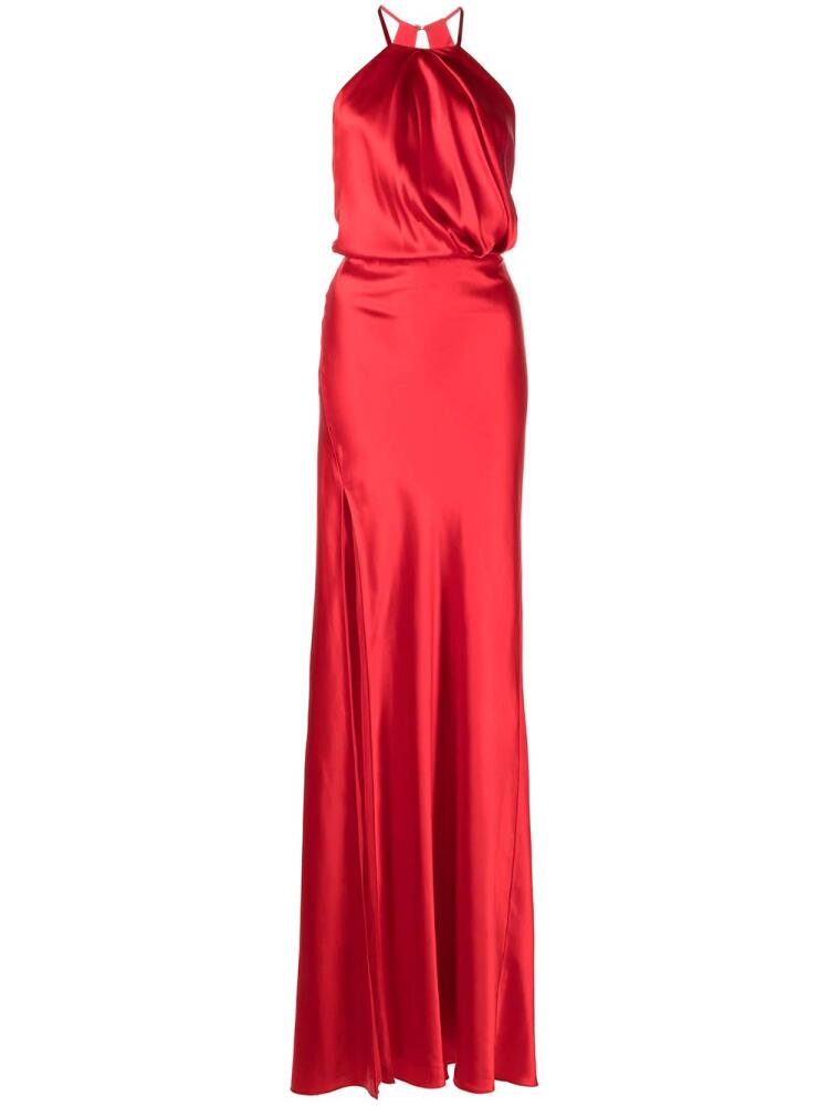 Michelle Mason pleat-detail halterneck gown - Red Cover