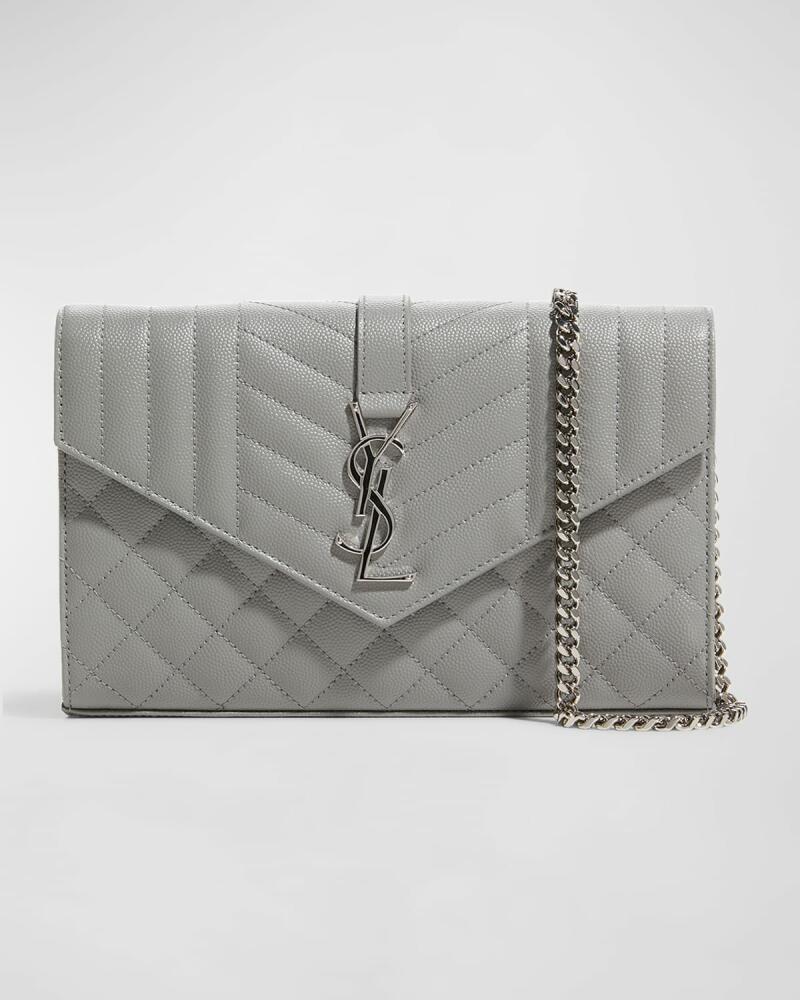 Saint Laurent Envelope Triquilt YSL Wallet on Chain in Grained Leather Cover