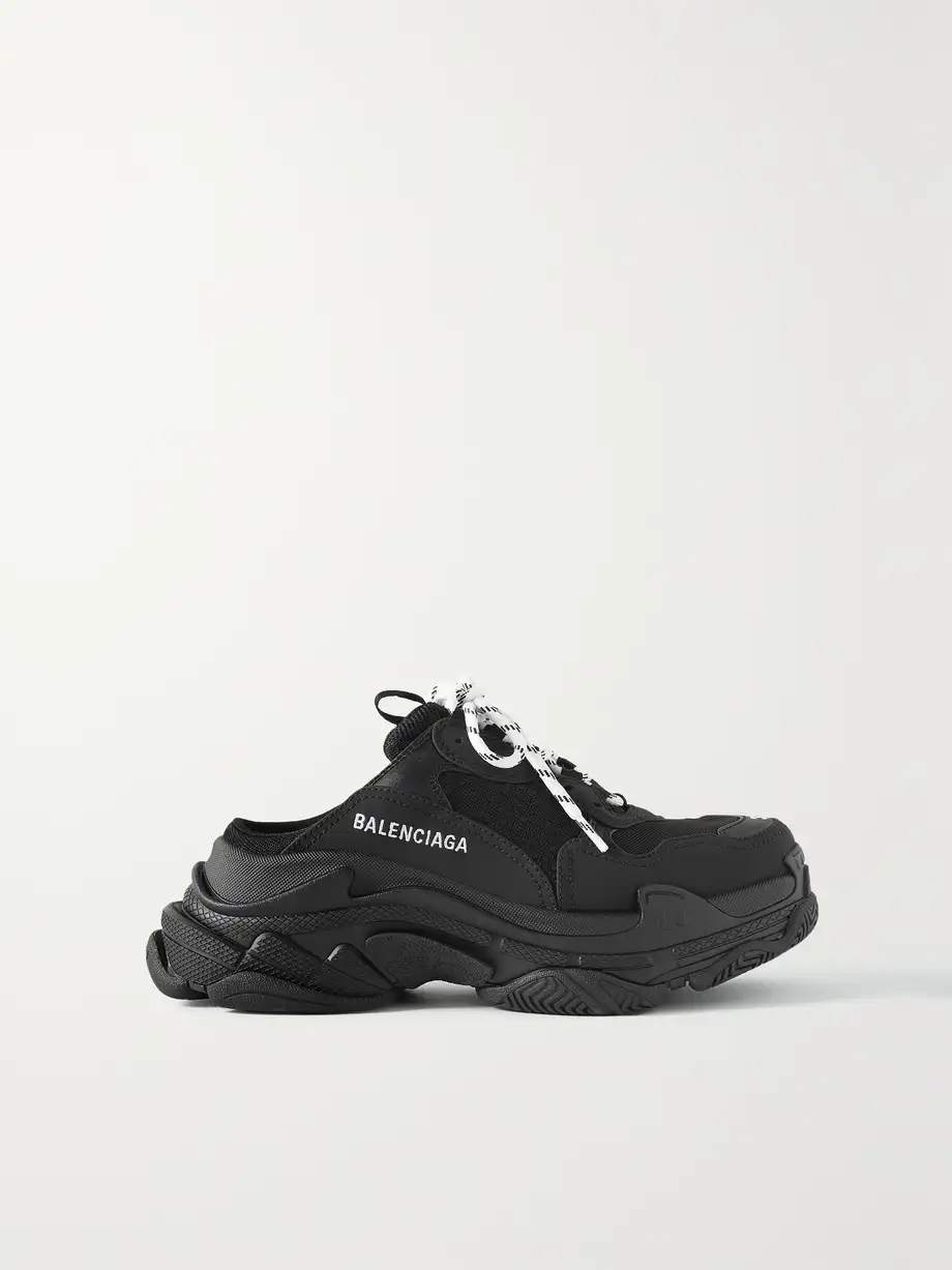 Balenciaga - Triple S Embroidered Faux Nubuck And Mesh Slip-on Sneakers - Black Cover