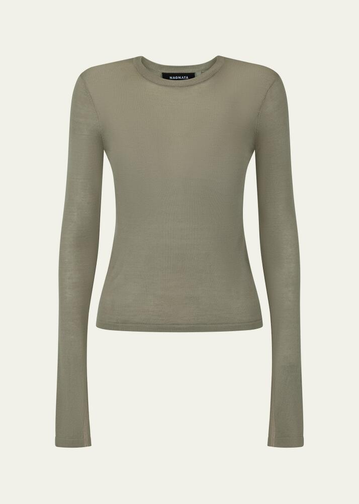 NAGNATA Sheer Essentials Long-Sleeve Crewneck Top Cover