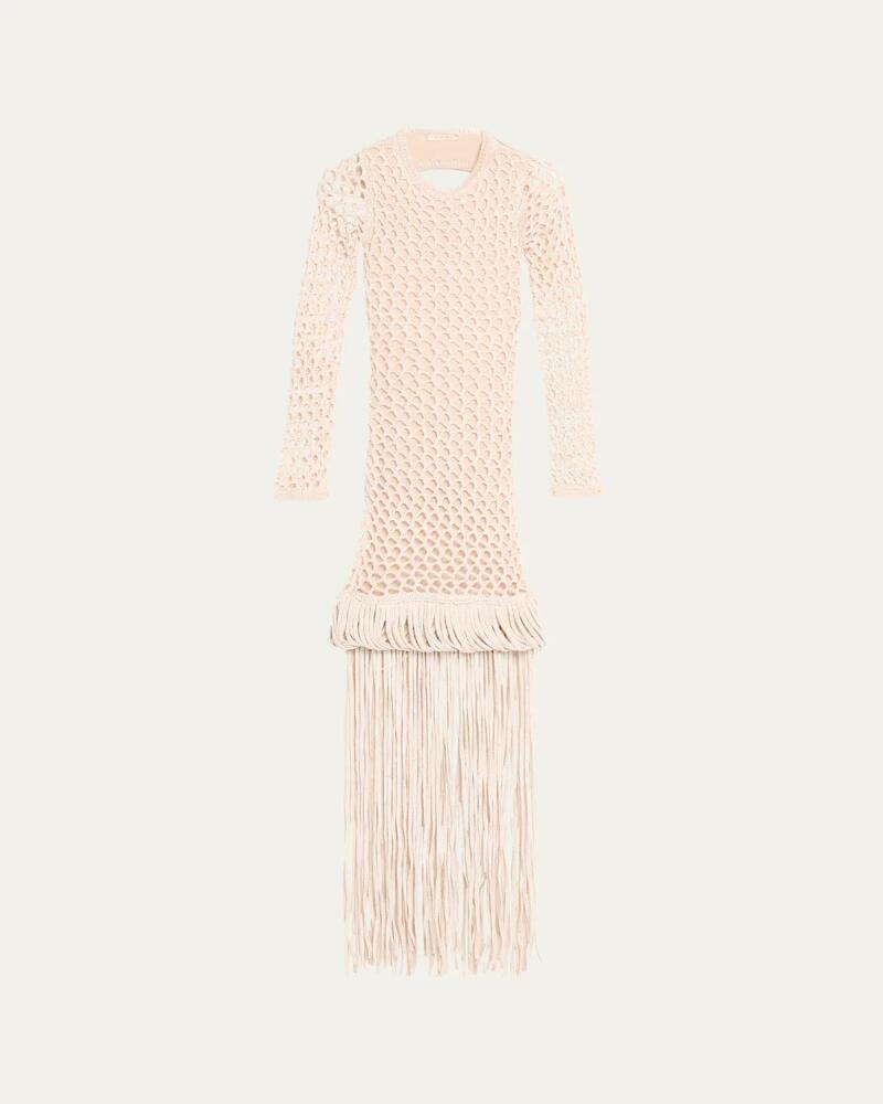 Diotima Medusa Backless Fringe Knit Maxi Dress Cover