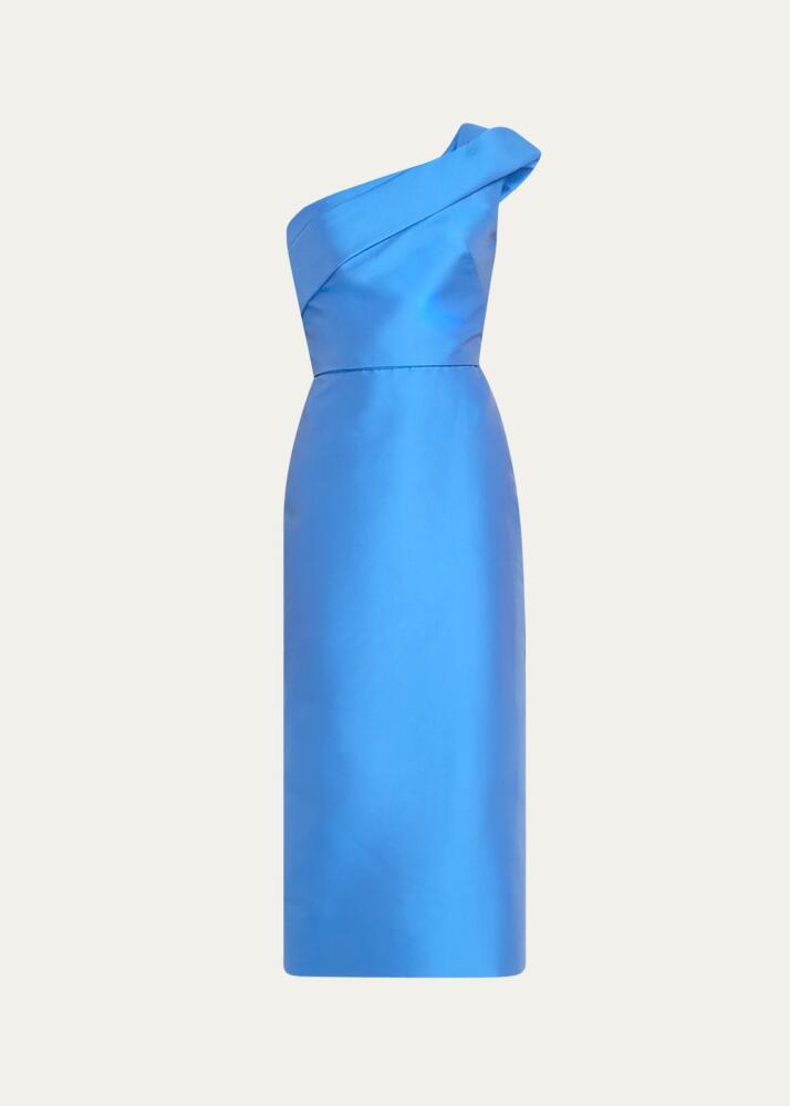 Monique Lhuillier Draped One-Shoulder Column Midi Dress Cover