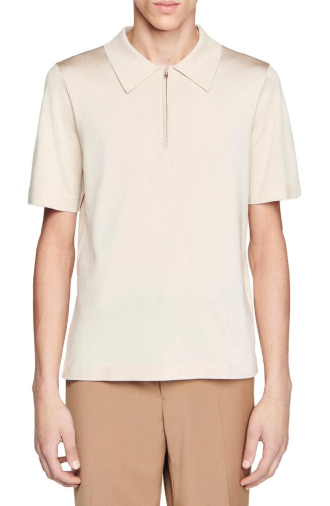 sandro Pablo Zip Polo in Light Sand Cover