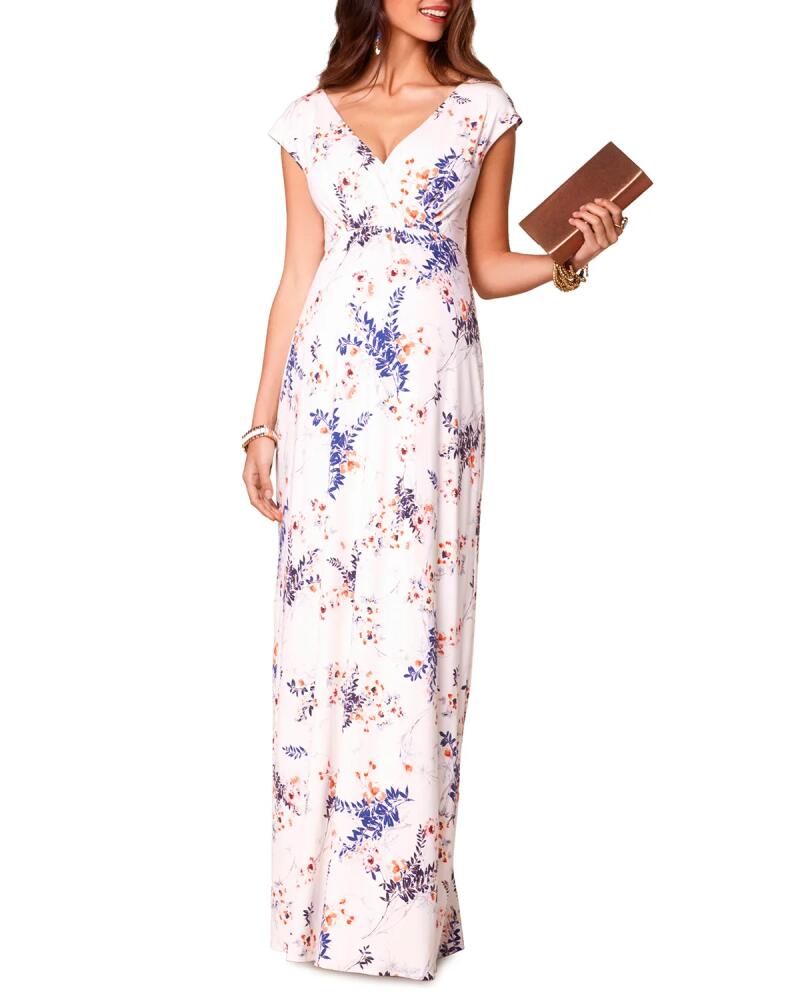 Tiffany Rose Maternity Leaf-Print V-Neck Cap-Sleeve Maxi Dress Cover