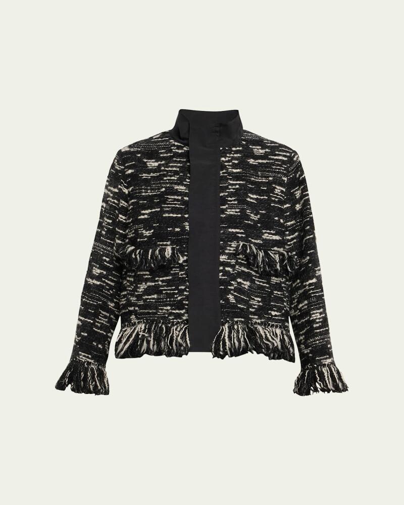 SACAI Mixed-Media Fringed Tweed and Grosgrain Jacket Cover