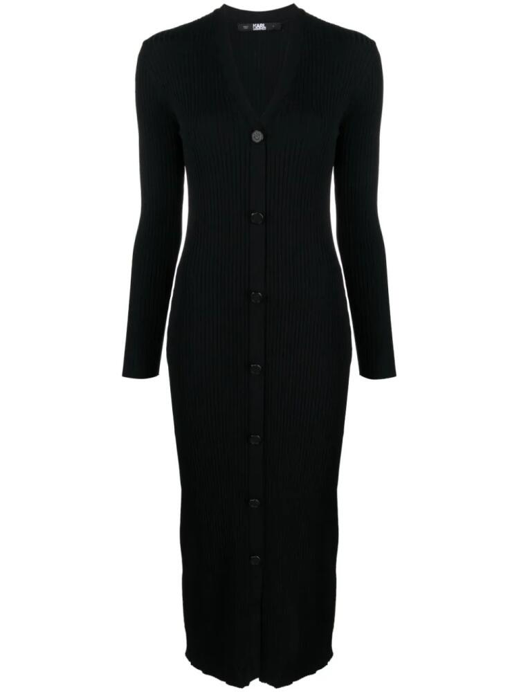 Karl Lagerfeld V-neck knitted midi dress - Black Cover