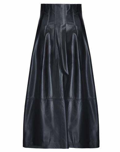 8 By Yoox Leather High-waist Pleated Longuette Skirt Woman Midi skirt Black Lambskin Cover