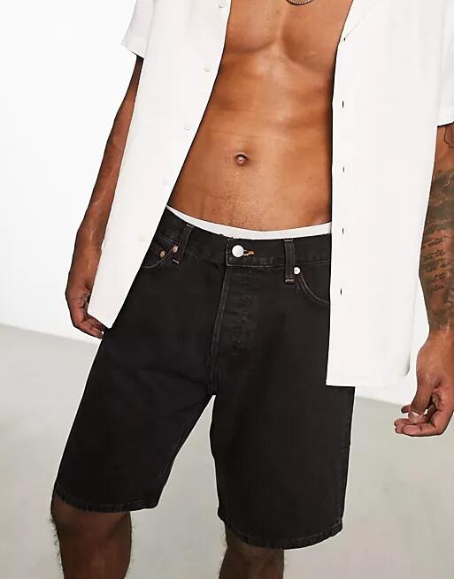 Weekday Space straight fit denim shorts in black Cover