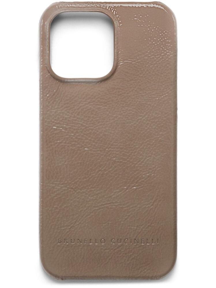 Brunello Cucinelli logo-stamp leather phone case - Brown Cover