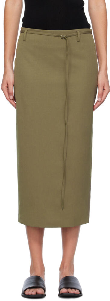 St. Agni Khaki Belted Midi Skirt Cover