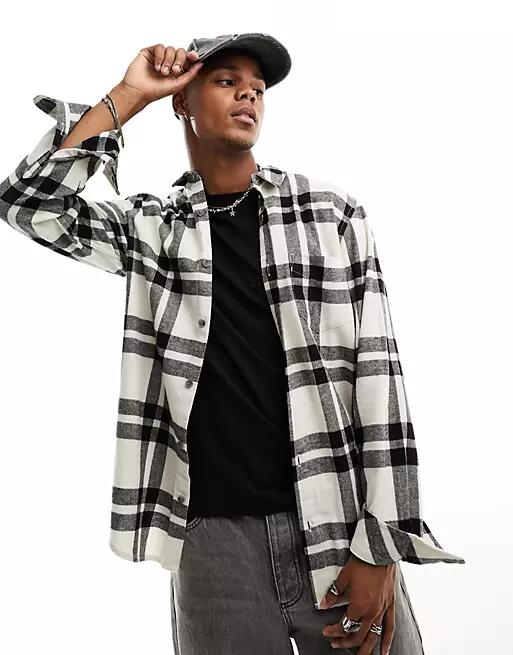 Pacsun oat milk plaid classic shirt in cream and black-White Cover