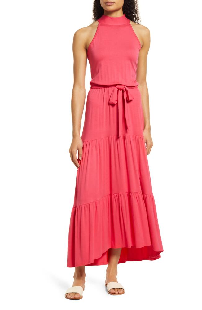 Loveappella Tiered Halter Maxi Dress in Pink Polish Cover