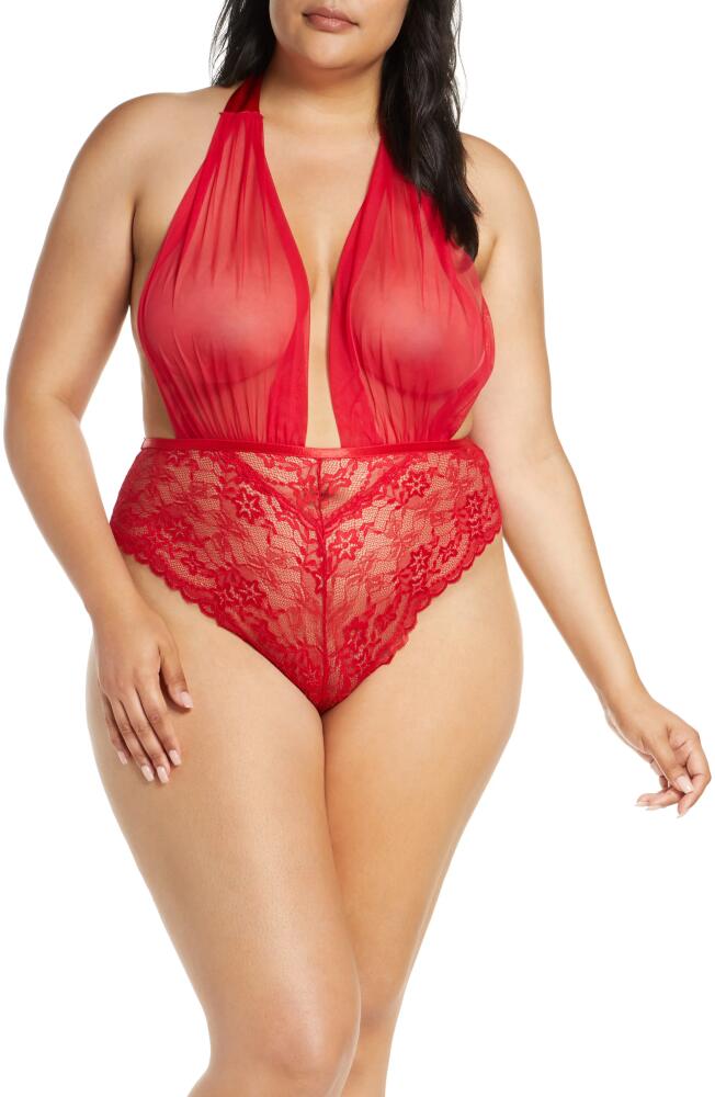 Oh La La Cheri Aria Mesh Plunge Halter Teddy in Red Cover