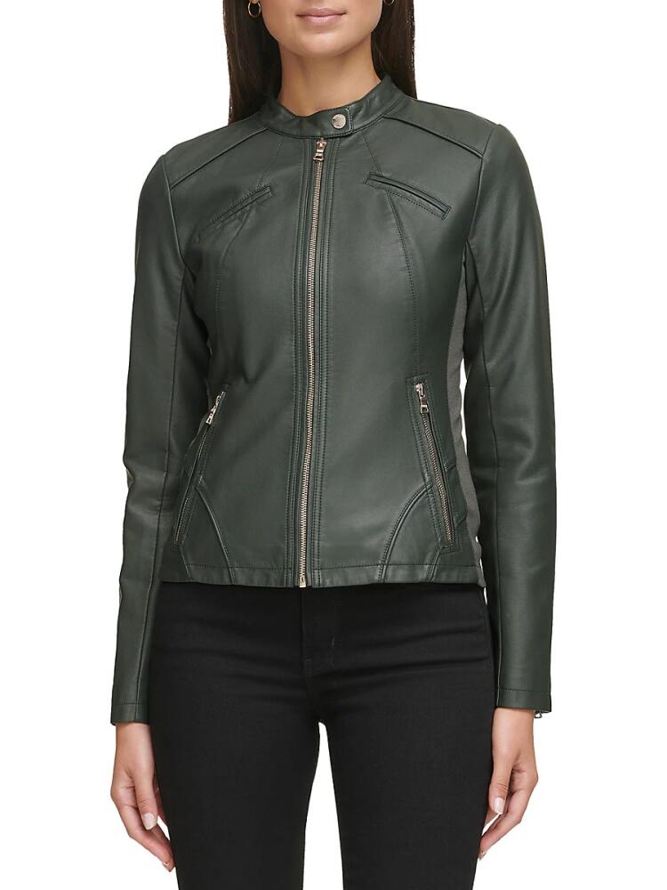 Guess Women's Band Collar Faux Leather Jacket - Spruce Cover