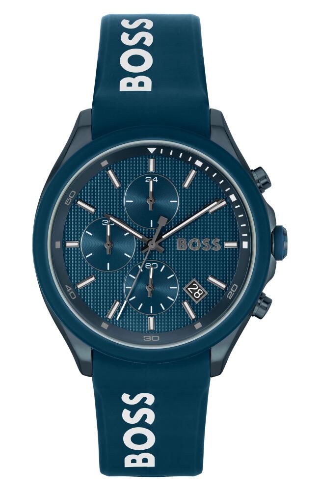 BOSS Velocity Chronograph Silicone Strap Watch, 44mm in Blue Cover