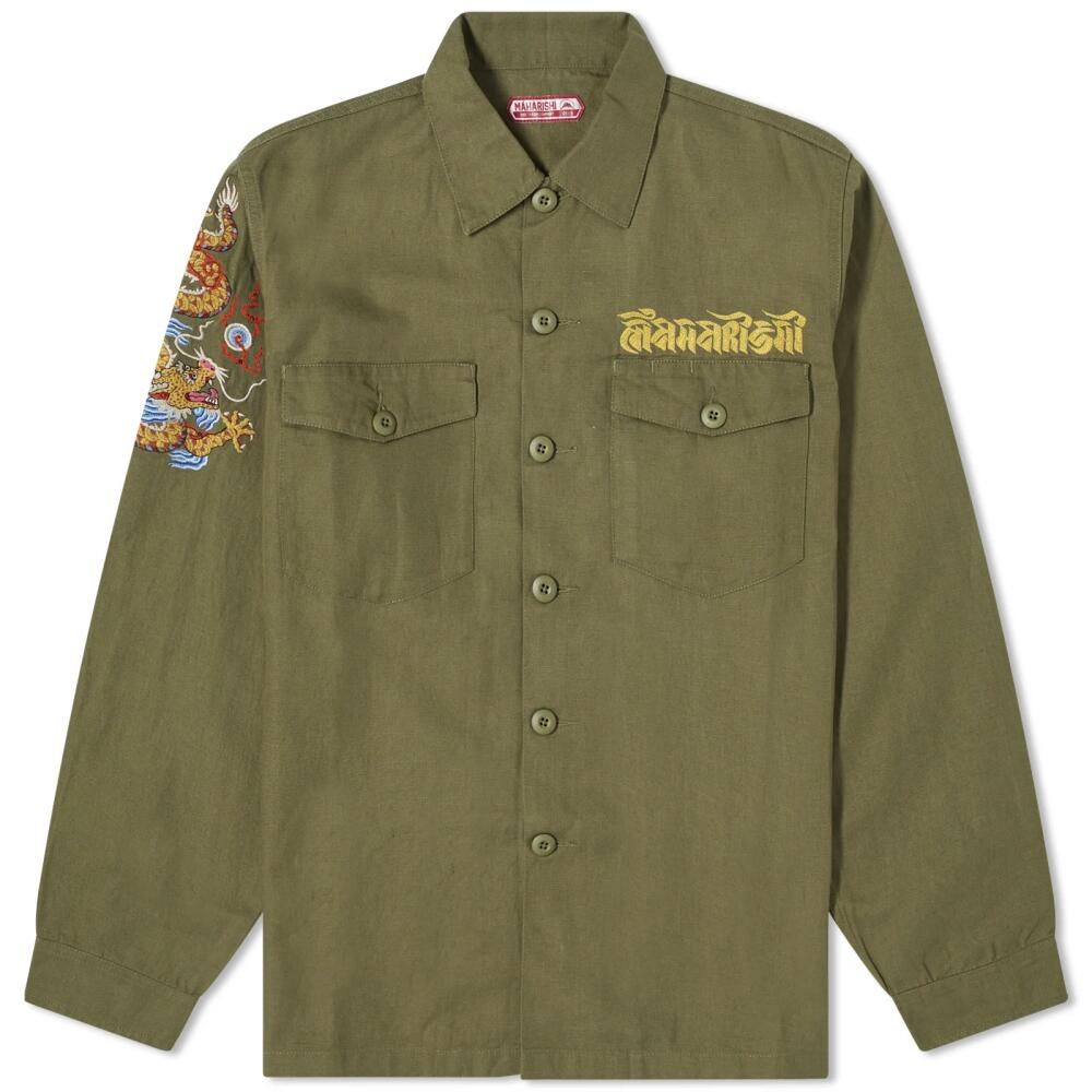 Maharishi Men's Lunar Dragon Utility Shirt in Olive Cover