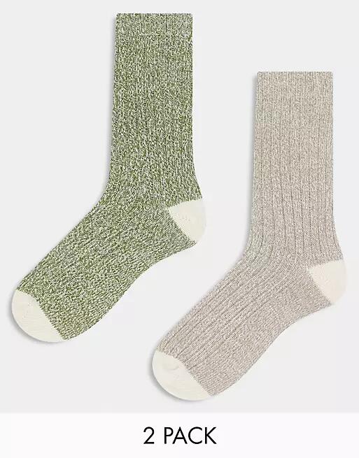 ASOS DESIGN 2 pack socks in green and ecru twist-Multi Cover