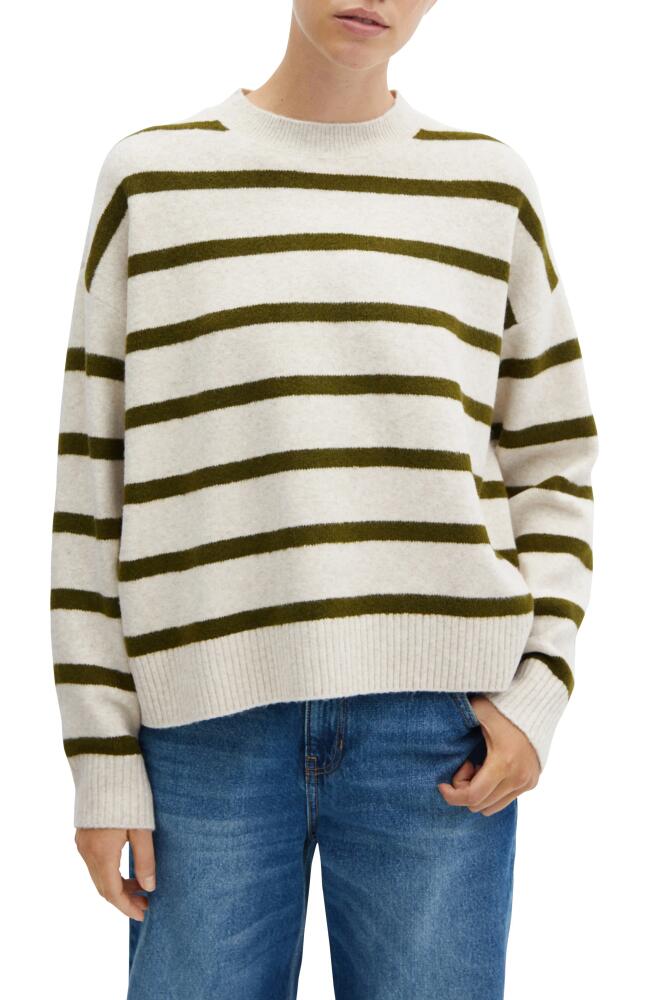 MANGO Stripe Crewneck Sweater in Khaki Cover