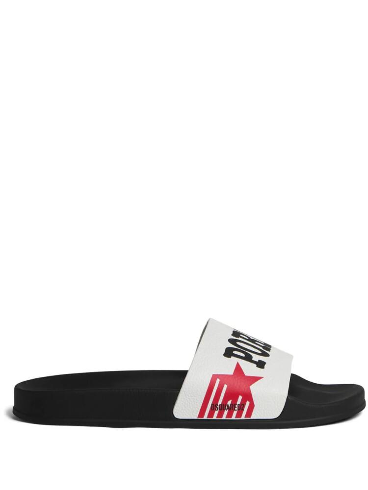 DSQUARED2 slogan-print leather slides - White Cover