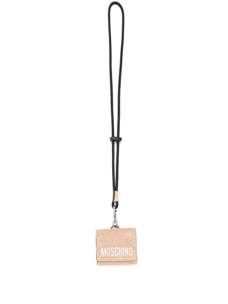 Moschino logo-lettering suede AirPods case - Neutrals Cover