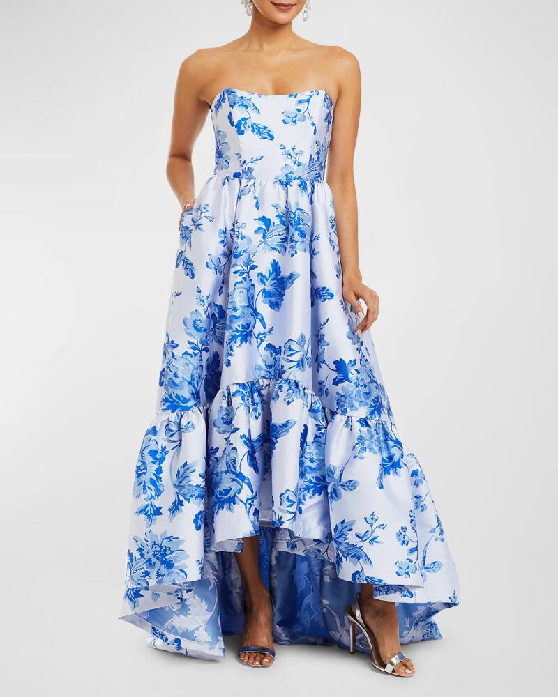 Mestiza New York Georgiana Strapless Floral-Print High-Low Gown Cover