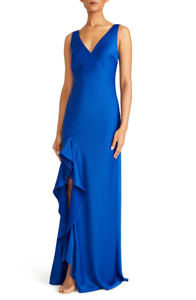 ML Monique Lhuillier Ashlynn Ruffle Satin Gown in Royal Azure Cover