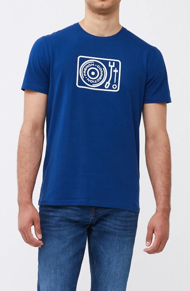 French Connection Turntable Organic Cotton Graphic T-Shirt in Navy Cover