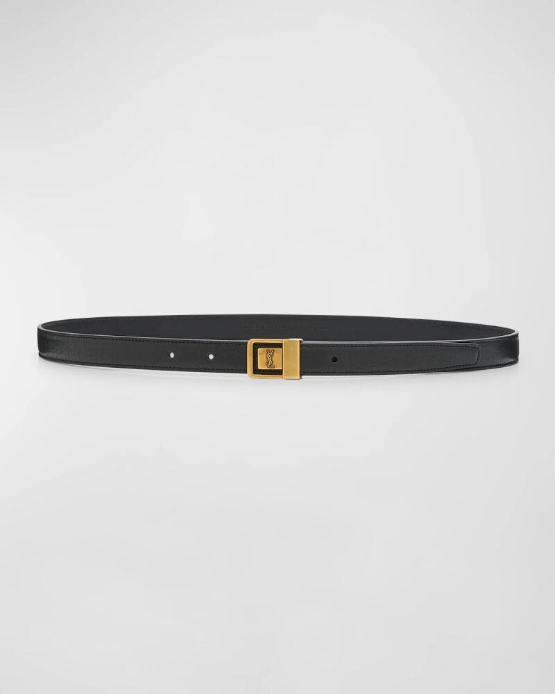 Saint Laurent YSL Buckled Grainy Leather Belt Cover