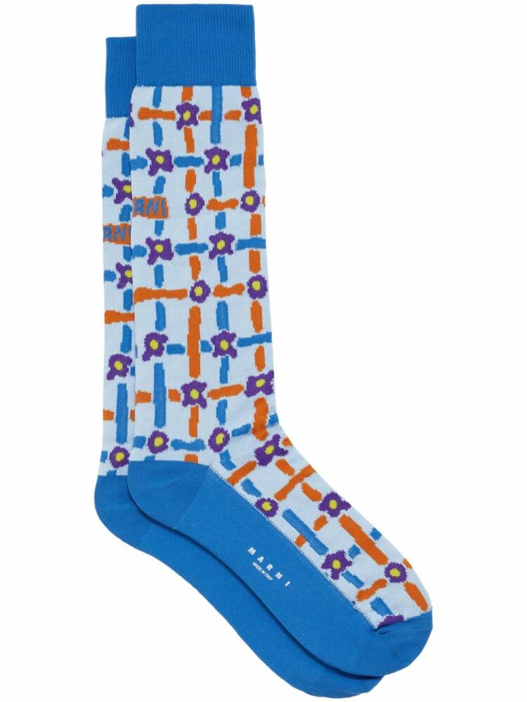 Marni floral-intarsia ankle socks - Blue Cover