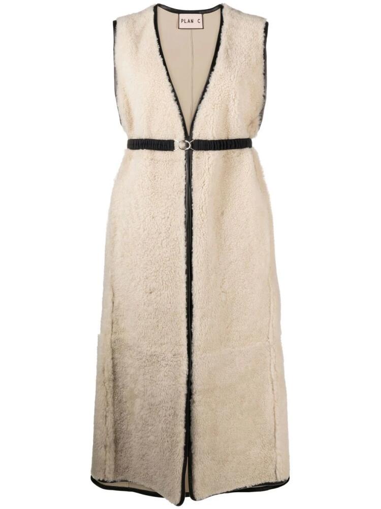 Plan C shearling sleeveless coat - Neutrals Cover