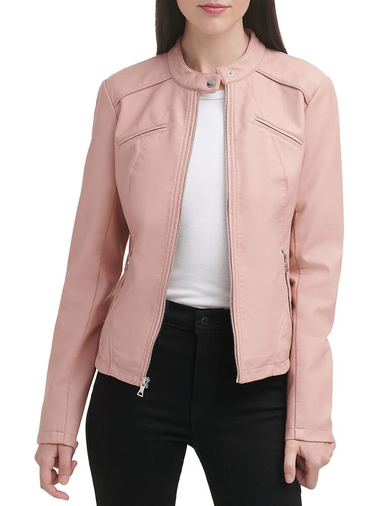 Guess Women's Band Collar Faux Leather Jacket - Dusty Pink Cover