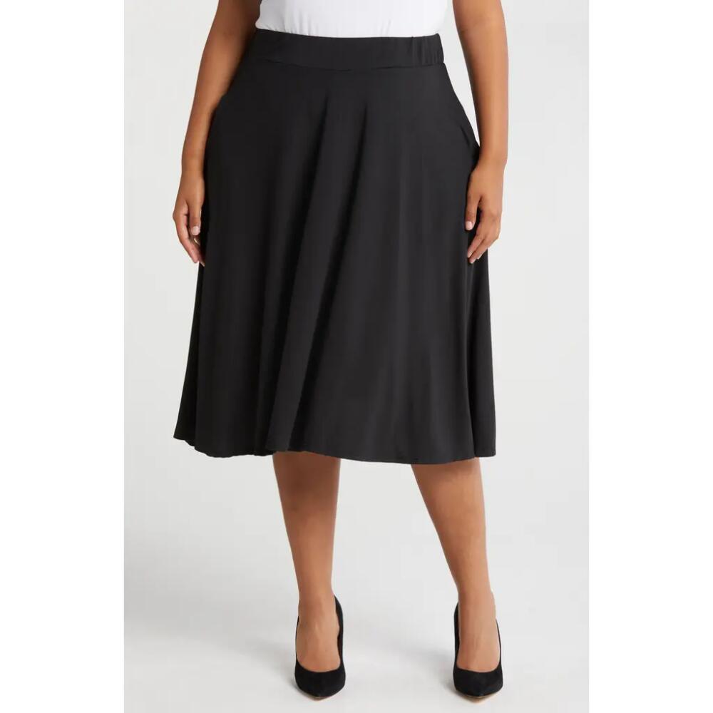 24seven Comfort Apparel Flowy Jersey Midi Skirt in Black Cover