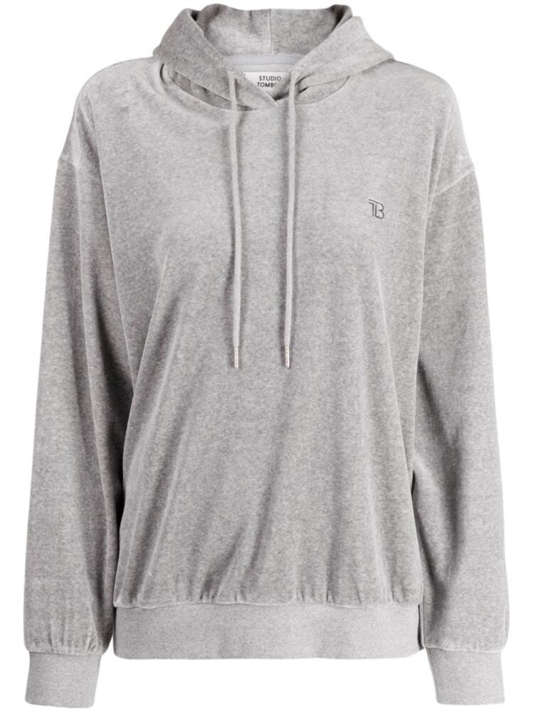 STUDIO TOMBOY logo-embroidered velvet-finish hoodie - Grey Cover