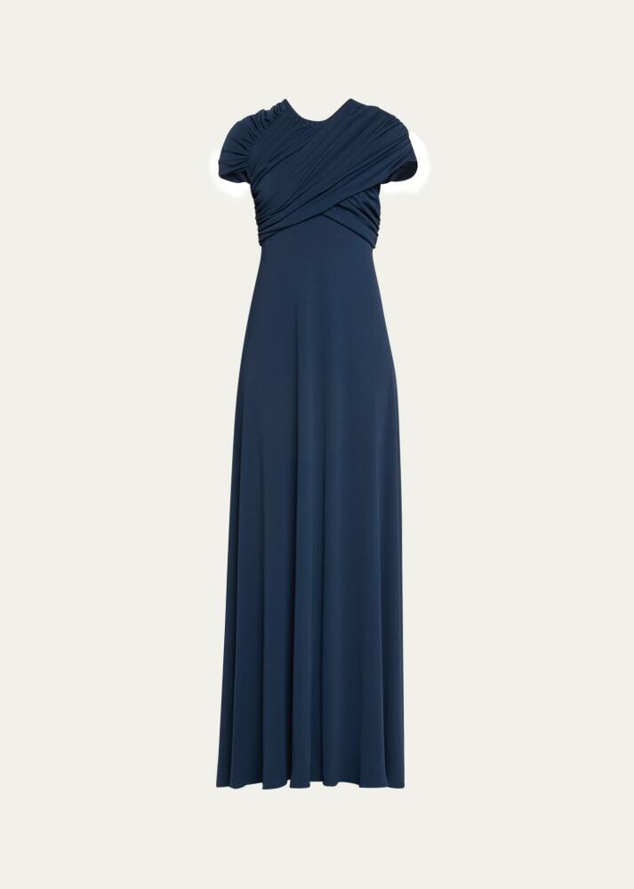 Monique Lhuillier Cap Sleeve Draped Bodice Gown Cover